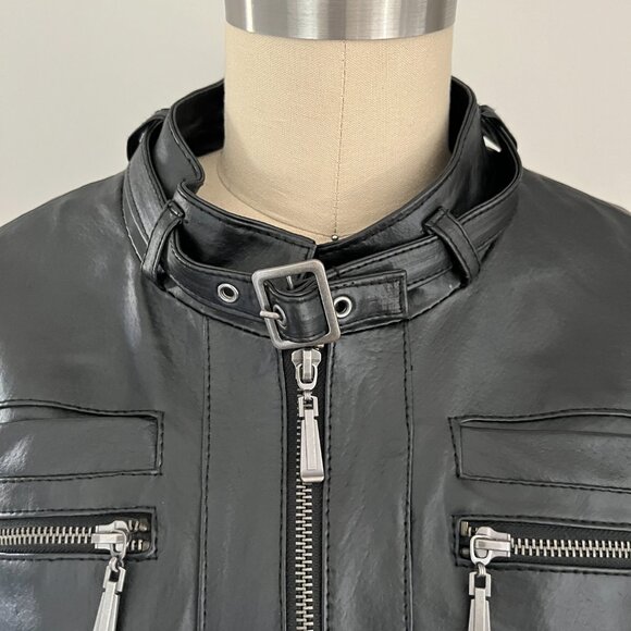 Jessica London Black Leather long Moto Jacket double zipper zips top bottom 18 - Picture 5 of 9